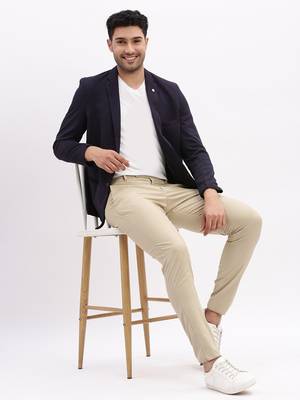 Men's Solid Notched Lapel Navy Blue Single Breasted Blazer 5