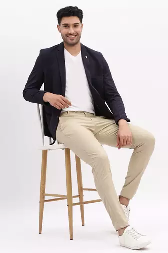 Men's Solid Notched Lapel Navy Blue Single Breasted Blazer