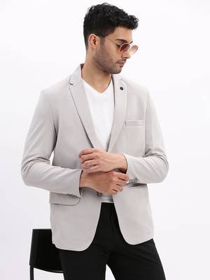 Men's Solid Notched Lapel Grey Single Breasted Blazer 1