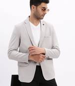 Men's Solid Notched Lapel Grey Single Breasted Blazer