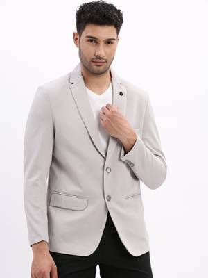 Men's Solid Notched Lapel Grey Single Breasted Blazer 2
