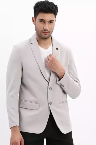 Men's Solid Notched Lapel Grey Single Breasted Blazer