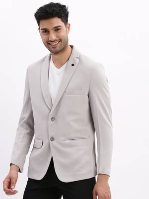 Men's Solid Notched Lapel Grey Single Breasted Blazer 3