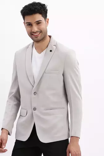Men's Solid Notched Lapel Grey Single Breasted Blazer