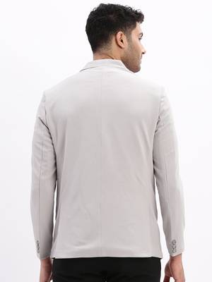 Men's Solid Notched Lapel Grey Single Breasted Blazer 4