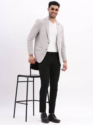 Men's Solid Notched Lapel Grey Single Breasted Blazer 5