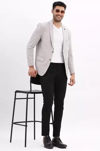 Men's Solid Notched Lapel Grey Single Breasted Blazer
