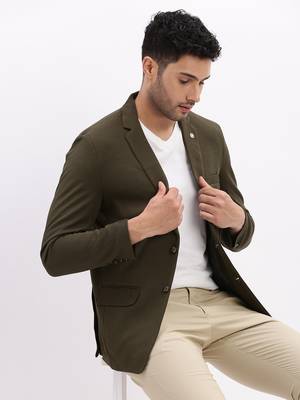 SHOWOFF Men's Solid Notched Lapel Olive Single Breasted Blazer 1