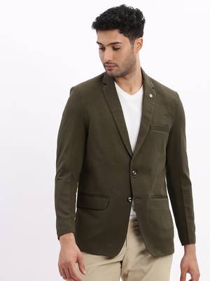 SHOWOFF Men's Solid Notched Lapel Olive Single Breasted Blazer 2