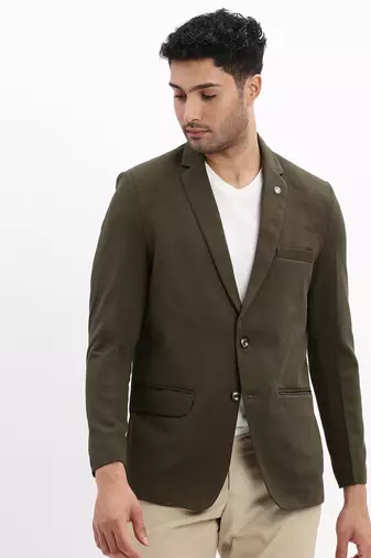 SHOWOFF Men's Solid Notched Lapel Olive Single Breasted Blazer