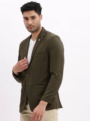SHOWOFF Men's Solid Notched Lapel Olive Single Breasted Blazer 3