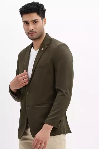 SHOWOFF Men's Solid Notched Lapel Olive Single Breasted Blazer