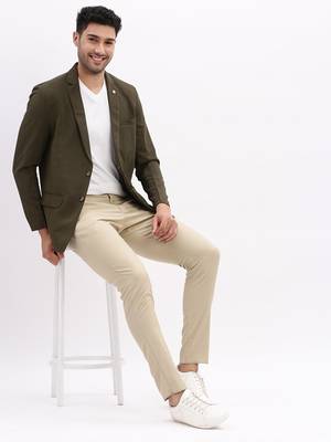 SHOWOFF Men's Solid Notched Lapel Olive Single Breasted Blazer 5