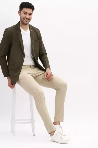 SHOWOFF Men's Solid Notched Lapel Olive Single Breasted Blazer