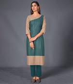 Designer cotton blend teal color boat neck kurta