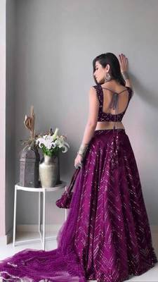 GLAMOROUS WOMEN'S WINE THREAD EMBROIDERED FAUX GEORGETTE FABRIC PARTY WEAR LEHENGA CHOLI 2
