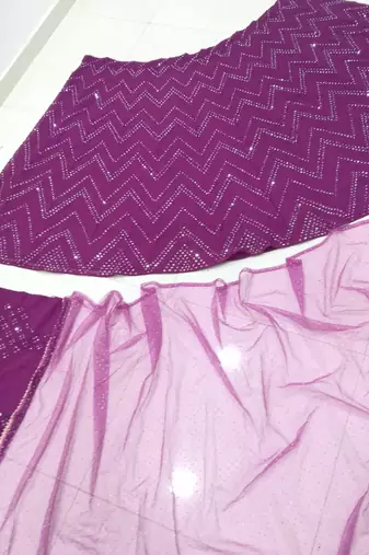GLAMOROUS WOMEN'S WINE THREAD EMBROIDERED FAUX GEORGETTE FABRIC PARTY WEAR LEHENGA CHOLI