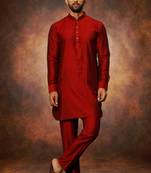 Men's art silk maroon short kurta pajama set