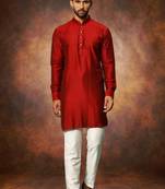 Men's art silk maroon short kurta pajama set