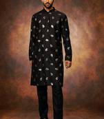 Men's art silk printed black kurta pajama set