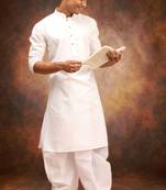Men's cotton blend white dhoti kurta set