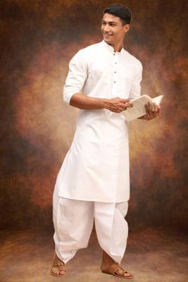 Men's cotton blend white dhoti kurta set 2