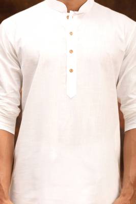 Men's cotton blend white dhoti kurta set 4