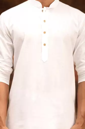 Men's cotton blend white dhoti kurta set