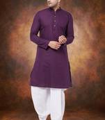 Men's cotton blend purple dhoti kurta set