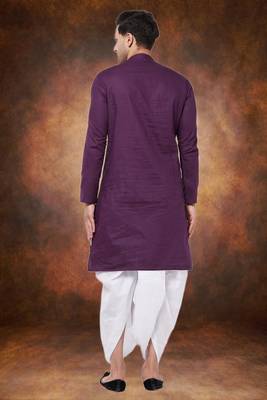 Men's cotton blend purple dhoti kurta set 3