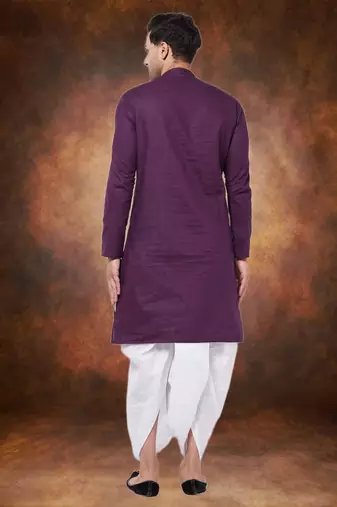 Men's cotton blend purple dhoti kurta set