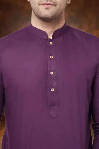 Men's cotton blend purple dhoti kurta set