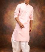 Men's cotton blend pink dhoti kurta set