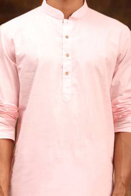 Men's cotton blend pink dhoti kurta set 4