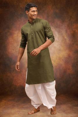 Men's cotton blend green dhoti kurta set 1