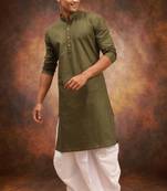 Men's cotton blend green dhoti kurta set