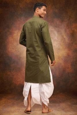 Men's cotton blend green dhoti kurta set 2