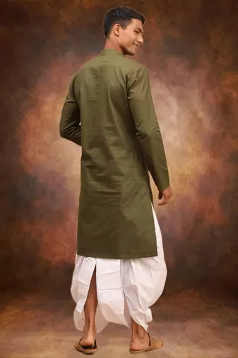 Men's cotton blend green dhoti kurta set