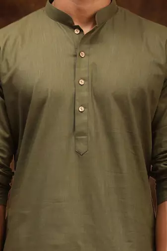 Men's cotton blend green dhoti kurta set