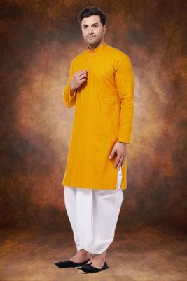 Men's cotton blend yellow dhoti kurta set 3