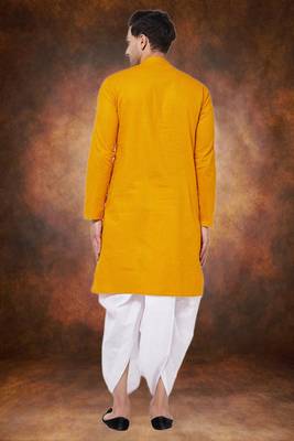 Men's cotton blend yellow dhoti kurta set 4