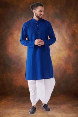 Men's cotton blend blue dhoti kurta set 1