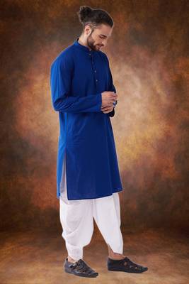 Men's cotton blend blue dhoti kurta set 2