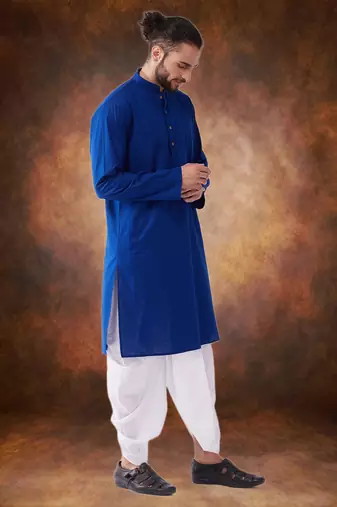 Men's cotton blend blue dhoti kurta set