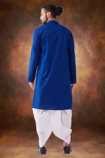 Men's cotton blend blue dhoti kurta set