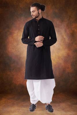 Men's cotton blend black dhoti kurta set 1