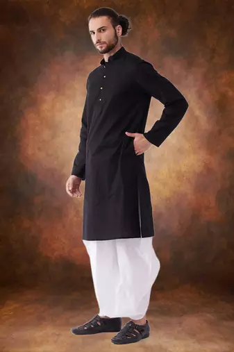 Men's cotton blend black dhoti kurta set