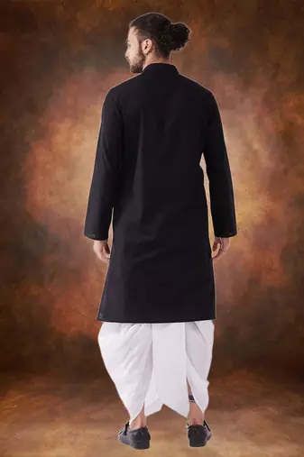 Men's cotton blend black dhoti kurta set