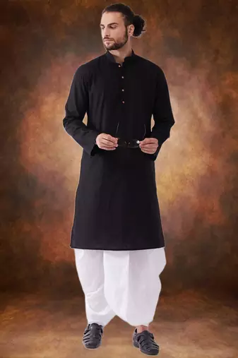 Men's cotton blend black dhoti kurta set
