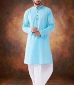 Men's cotton blend sky blue dhoti kurta set